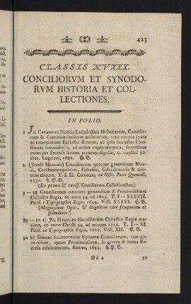 423-432, Classis XVIII: Conciliorum et Synodorum Historia et Collectiones