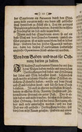 10-14, Von dem Baden; Diaeth oder Ordnung deß Lebens bey dem Saurbrunnen