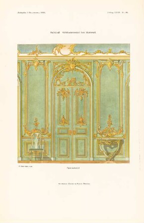 Schloss Wilhelmstal, Kassel. Schloss Wilhelmshöhe, Kassel: Ansicht Tür Speisesaal Wilhelmstal (aus: Atlas zur Zeitschrift für Bauwesen, hrsg. v. Ministerium der öffentlichen Arbeiten, Jg. 58, 1908)
