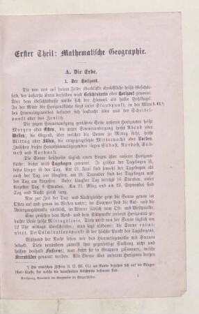 Erster Theil: Mathematische Geographie