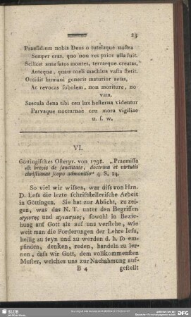 VI. Göttingisches Osterpro. von 1791. "Praemissa est brevis de sanctitate, doctrina et virtutis christianae scopo admonitio" 4. S. 14.