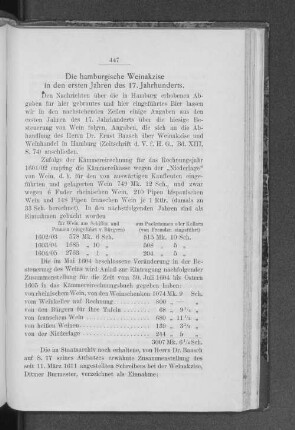 Die hamburgische Weinakzise in den ersten Jahren des 17. Jahrhunderts.