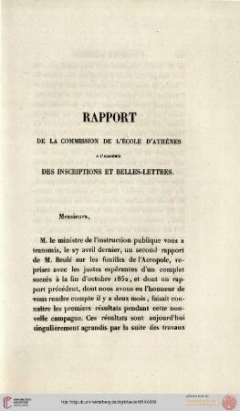 Rappport à l'Académie