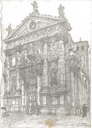Wach, Hugo; Venedig (Italien); "Zeichnerisches Porträt der Lagunenstadt" bzw. "ein architektonisches Porträt in Lithographien" Vorzeichnungen - San Stae (Perspektive)