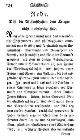 Rede. Daß die Wissenschaften dem Krieger nicht nachtheilig sind.