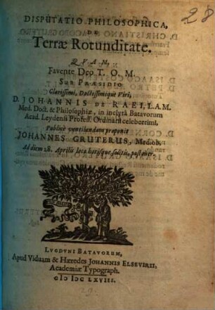 Disputatio Philosophica, De Terrae Rotunditate