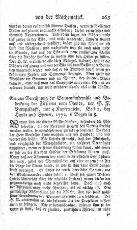 Genaue Berechnung der Sonnenfinsternisse und Bedeckung der Fixsterne vom Monde.