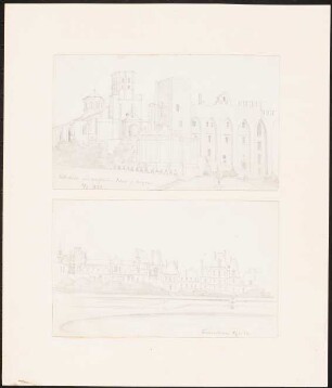 Kathedrale und Palast, Avignon / Schloss Fontainebleau: Perspektivische Ansichten