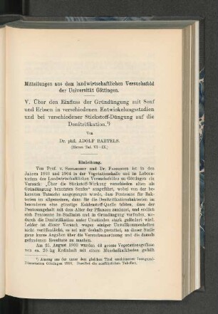 Mitteilungen aus dem landwirtschaftlichen Versuchsfeld der Universität Göttingen.