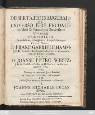 Dissertatio Inauguralis De Universo Jure Feudali