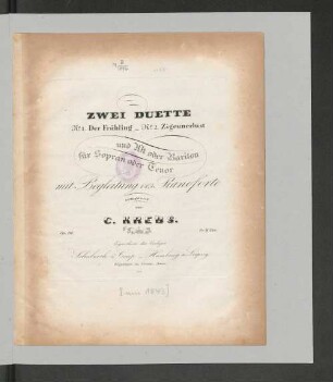 Zwei Duette : für Sopran oder Tenor und Alt oder Bariton mit Begleitung des Pianoforte ; op. 116