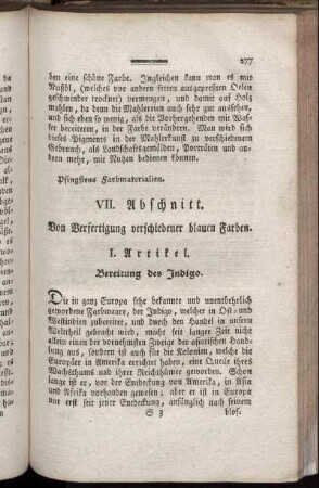 VII. Abschnitt. Von Verfertigung verschiedener blauen Farben.