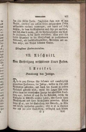 VII. Abschnitt. Von Verfertigung verschiedener blauen Farben.