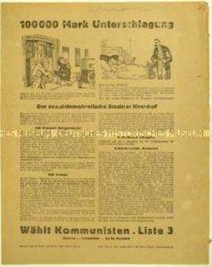 Flugblatt der KPD gegen die SPD und Aufruf zur Dresdener Stadtverordnetenwahl 1932