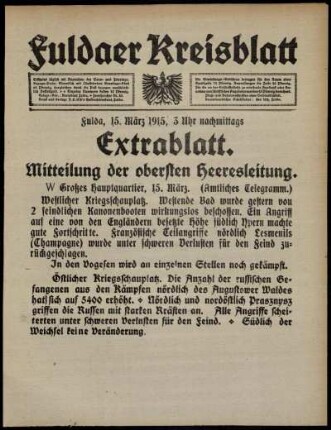 Zweite Ausgabe vom Montag, den 15. März 1915.