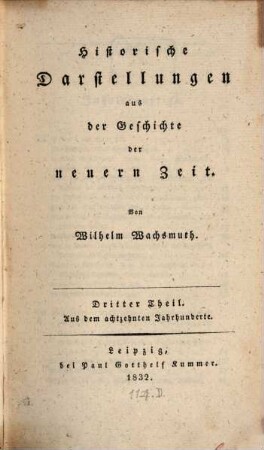 Historische Darstellungen aus der Geschichte der neuern Zeit, 3. Aus dem 18ten Jahrh.