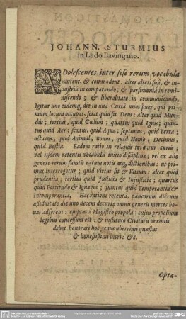 Johann. Sturmius in Ludo Lavingano