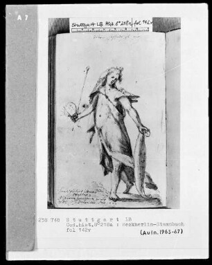Stammbuch des Rudolf Weckherlin — Weibliche Allegorie (Die Malerei), Folio 142verso