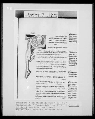 Paulusbriefe, fol. 120: Textseite mit Initiale P zum Brief an Titus