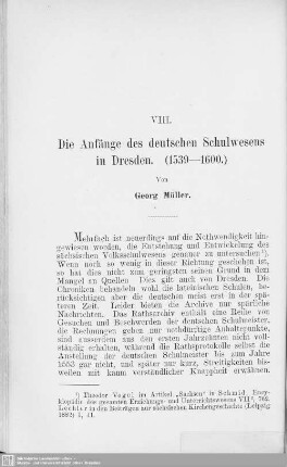 VIII. Die Anfänge des deutschen Schulwesens in Dresden : (1539-1600)
