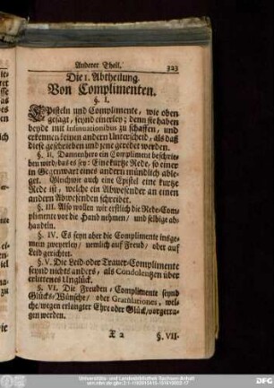 Die 1. Abtheilung. Von Complimenten.