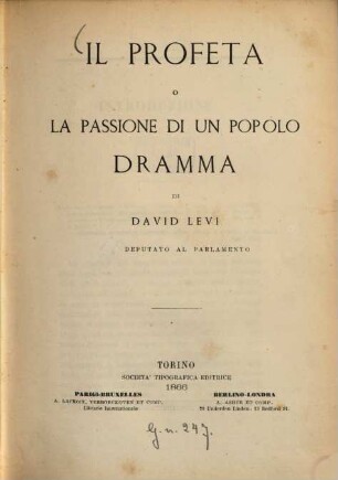 Il profeta o la passione di un popolo : Dramma