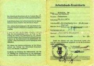 Nachweiskarte über die Beschäftigung bei der Deutschen Eisenbahn