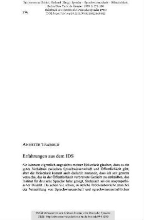 Erfahrungen aus dem IDS. Podiumsdiskussion