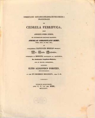 Dissertatio botanico-pharmaceutico-medica inauguralis de De cedrela febrifuga