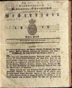 Mecklenburgisch-Schwerinische Staatszeitung, Jg. 1819