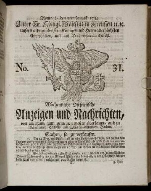 No. 31. Montags, den 5ten August, 1754.