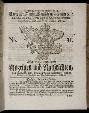 No. 31. Montags, den 5ten August, 1754.