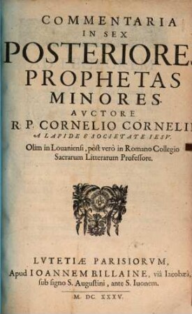 Commentaria In Dvodecim Prophetas Minores, 2. Commentaria In Sex Posteriores Prophetas Minores