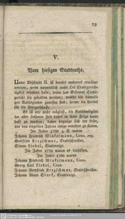V. Vom hiesigen Stadtrathe