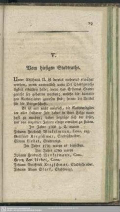 V. Vom hiesigen Stadtrathe