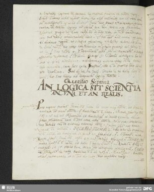 Quaestio Septima. AN LOGICA SIT SCIENTIA ANCVNA ET AN REALIS.
