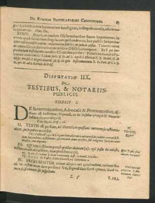 Disputatio IIX. De Testibus, & Notariis Publicis.