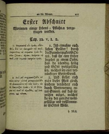 Erster Abschnitt Worinnen einige Lebens-Pflichten vorgetragen werden.
