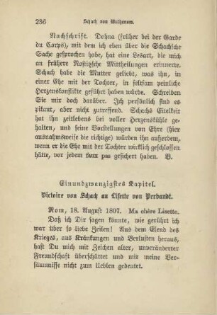 Einundzwanzigstes Kapitel. Victoire von Schach an Lisette von Perbandt