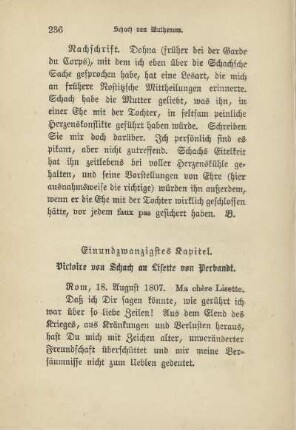 Einundzwanzigstes Kapitel. Victoire von Schach an Lisette von Perbandt