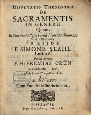 Disp. theol. de sacramentis in genere