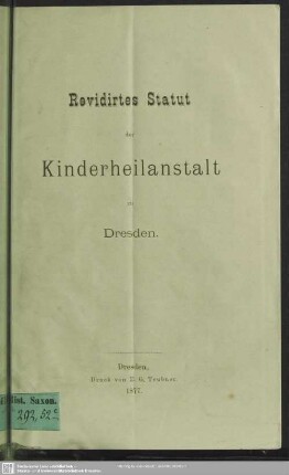 Revidiertes Statut der Kinderheilanstalt zu Dresden