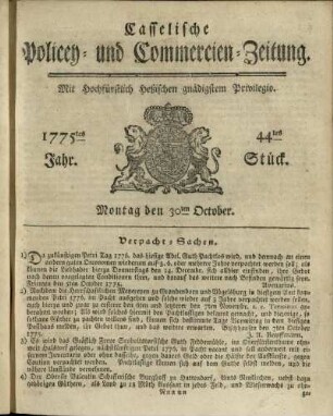 44tes Stueck, Montag den 30ten October 1775