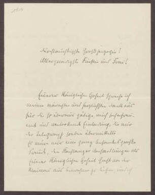 Schreiben von Otto Frommel an die Großherzogin Luise; Absage der Teilnahme an einer Veranstaltung auf der Insel Mainau