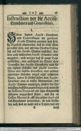 Instruction vor die Accise-Einnehmers und Controlleurs