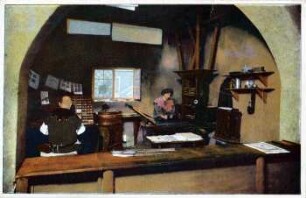 Haynsburger Mühle: Alte Buchdruckerei [Weltausstellung für Buchgewerbe u. Graphik, Leipzig 1914 Offizielle Ansichtskarte]