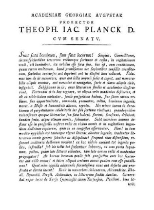 ACADEMIAE GEORGIAE AUGUSTAE PRORECTOR THEOPH. IAC. PLANCK D. C V M SENAT V.