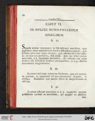 Caput VI: De Influxu Mutuo Facultatum Singularum