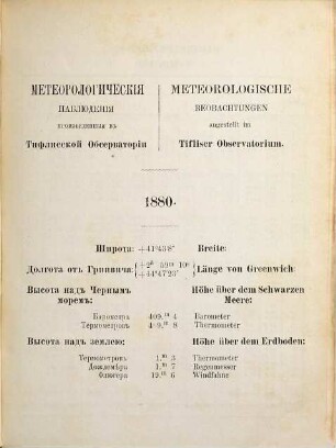 Meteorologische Beobachtungen des Tifliser physikalischen Observatoriums