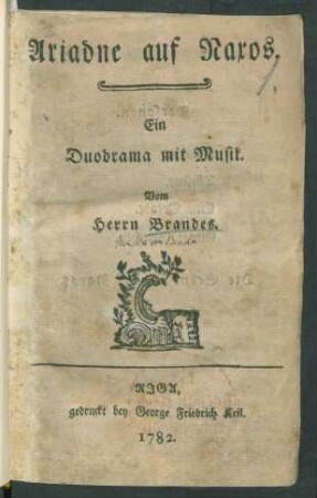 Ariadne auf Naxos : Ein Duodrama mit Musik ; Vom Herrn Brandes